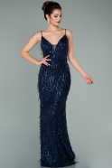 Длинное Чешуйчатое Вечернее Платье Темно-синий ABU2159