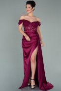 Длинное Атласное Вечернее Платье Сливовый ABU2085
