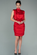 Короткое Атласное Платье красный ABK1241