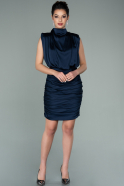 Короткое Атласное Платье Темно-синий ABK1241