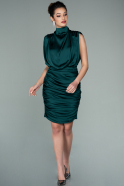Короткое Атласное Платье Изумрудно-зеленый ABK1241