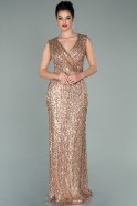 Длинное Чешуйчатое Вечернее Платье Золотой ABU2142