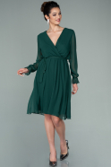 Короткое Шифоновое Платье Изумрудно-зеленый ABK1234