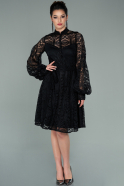 Короткое Кружевное Платье Черный ABK1243