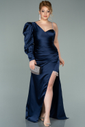 Большое Атласное Платье Темно-синий ABU2124