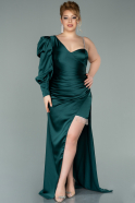 Большое Атласное Платье Изумрудно-зеленый ABU2124
