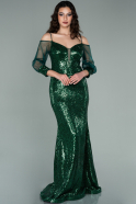 Длинное Платье Русалка С Чешуей Изумрудно-зеленый ABU2168