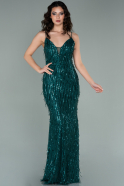 Длинное Чешуйчатое Вечернее Платье Изумрудно-зеленый ABU2159