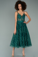 Миди Пригласительное Платье Изумрудно-зеленый ABK1272