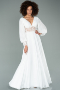Длинное Шифоновое Вечернее Платье Белый ABU2183
