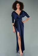 Длинное Атласное Выпускное Платье Темно-синий ABU2171