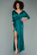 Длинное Атласное Выпускное Платье Изумрудно-зеленый ABU2171