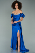 Длинное Атласное Вечернее Платье Ярко-синий ABU2135