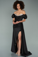 Длинное Атласное Вечернее Платье Черный ABU2135