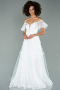 Длинное Вечернее Платье Из Кружева Белый ABU2187