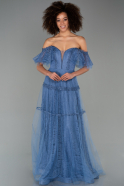 Длинное Вечернее Платье Из Кружева Индиго ABU2187