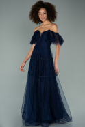 Длинное Вечернее Платье Из Кружева Темно-синий ABU2187