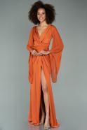 Длинное Атласное Вечернее Платье Оранжевый ABU2195