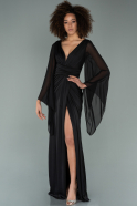 Длинное Атласное Вечернее Платье Черный ABU2195