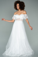 Длинное Вечернее Платье Из Кружева Белый ABU1666
