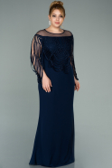 Длинное Шифоновое Вечернее Платье Темно-синий ABU2119