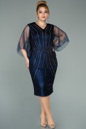 Большое Короткое Вечернее Платье С Камнями Темно-синий ABK1293