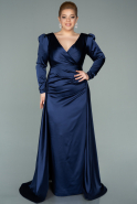 Большое Атласное Платье Темно-синий ABU2167