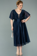 Миди Вечернее Платье Большого Размера Темно-синий ABK1471