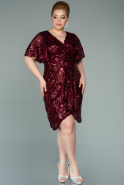 Короткое Чешуйчатое Вечернее Платье Бордовый ABK1275