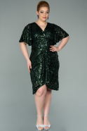 Короткое Чешуйчатое Вечернее Платье Изумрудно-зеленый ABK1275