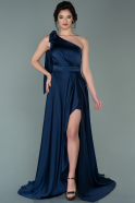 Длинное Атласное Платье Для Помолвки Темно-синий ABU2228