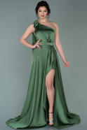 Длинное Атласное Платье Для Помолвки Темно-зеленый ABU2228