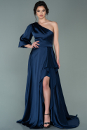 Длинное Атласное Вечернее Платье Темно-синий ABU2230