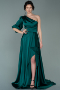 Длинное Атласное Вечернее Платье Изумрудно-зеленый ABU2230