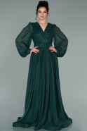 Длинное Вечернее Платье Изумрудно-зеленый ABU2224