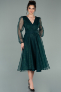 Миди Пригласительное Платье Изумрудно-зеленый ABK1315