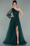 Длинное Вечернее Платье Изумрудно-зеленый ABU2229