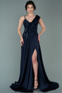 Длинное Атласное Вечернее Платье Темно-синий ABU2226