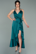 Выпускное Атласное Платье С Асимметрией Изумрудно-зеленый ABO061