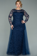 Длинное Свободное Вечернее Платье Темно-синий ABU2238