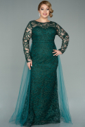 Длинное Свободное Вечернее Платье Изумрудно-зеленый ABU2238
