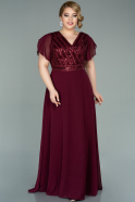 Длинное Шифоновое Вечернее Платье Бордовый ABU2240