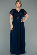 Длинное Шифоновое Вечернее Платье Темно-синий ABU2240