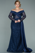 Длинное Свободное Вечернее Платье Темно-синий ABU2203