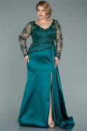 Большое Атласное Платье Изумрудно-зеленый ABU2204