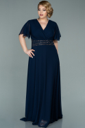 Длинное Шифоновое Вечернее Платье Темно-синий ABU2179