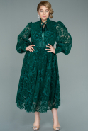 Бархатное Платье Миди Большого Размера Изумрудно-зеленый ABK1322