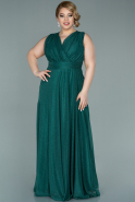 Длинное Свободное Вечернее Платье Изумрудно-зеленый ABU2247