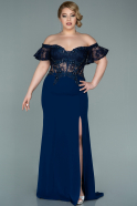 Большое Длинное Кружевное Вечернее Платье Темно-синий ABU2248