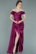Длинное Атласное Вечернее Платье Сливовый ABU2249